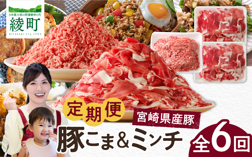 綾町産 豚こま＆ミンチ1.5kg【全6回定期便】_A0023-010