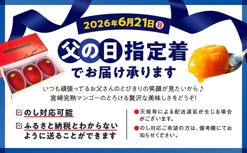 数量限定〈父の日ギフト対応〉完熟マンゴー2L×3玉（化粧箱）【JA綾町】_A0114-229