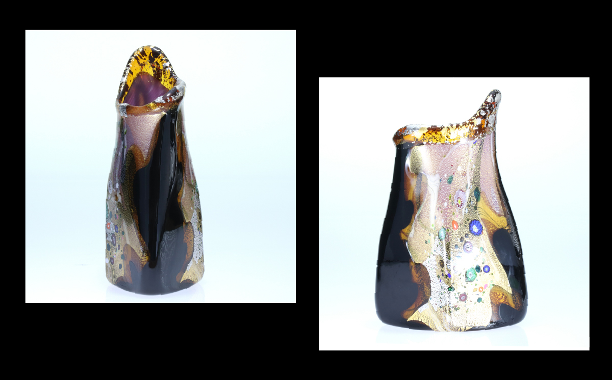 黒木国昭作 花器 金・プラチナ象嵌「光琳」（アンバー）