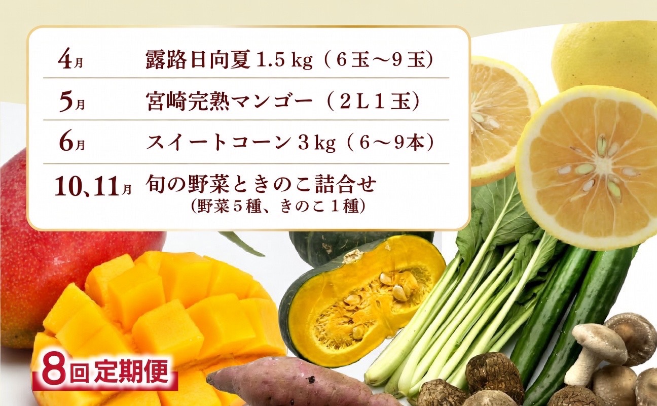 【全8回お届け】宮崎県綾町産 果物・野菜定期便 [X20]