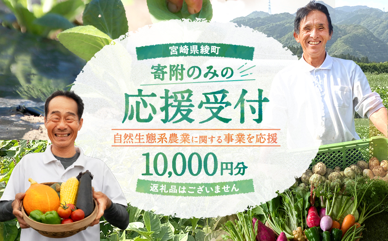 【返礼品なしの寄附】宮崎県綾町 ＜自然生態系農業に関する事業を応援＞ 10,000円 寄附のみ 応援寄附 寄付