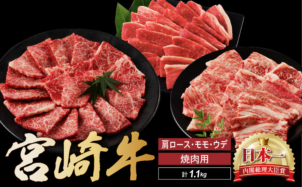 宮崎牛 焼肉 食べ比べ セット 1.1kg 牛肉 肉 国産 焼き肉 スライス 小分け 赤身 ブランド牛 ギフト 贈り物 九州 宮崎 霜降り 赤身_A0001-064