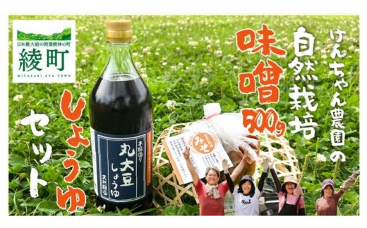  けんちゃん農園 自然栽 培味噌（小）・ しょうゆ セット_A0088-006