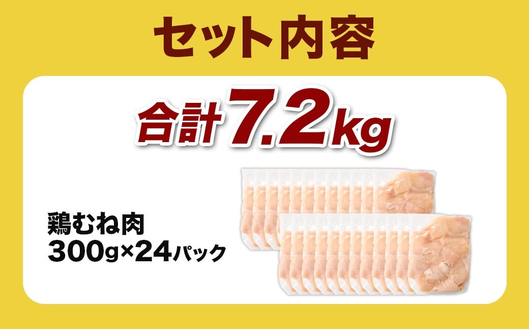 ＜鶏むね肉 300g×24パック 計7.2kg＞翌月末迄に順次出荷  鶏肉 お肉 むね肉 ムネ肉 小分けパック 冷凍