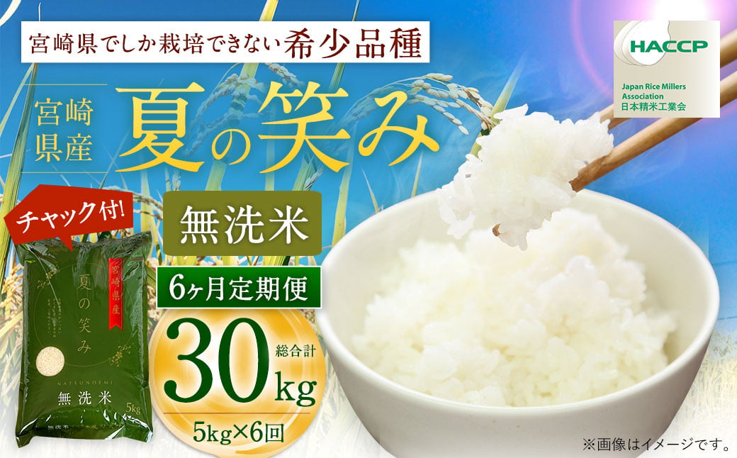 ＜令和6年産 宮崎県産夏の笑み（無洗米）5kg 6か月定期便＞ お申込みの翌月中旬以降に第1回目発送（8月は下旬頃） 米  希少品種