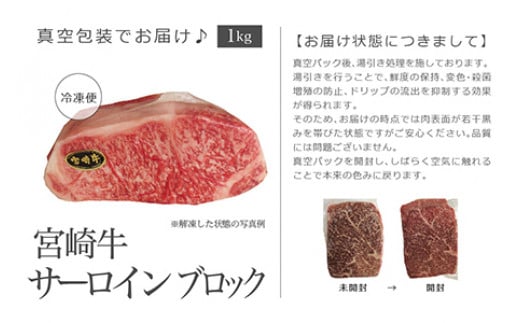 ＜宮崎牛サーロインブロック1kg＞3か月以内に順次出荷