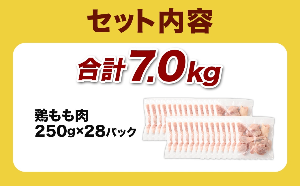 ＜鶏もも肉 250g×28パック 計7.0kg＞翌月末迄に順次出荷  鶏肉 お肉 モモ肉 小分けパック 冷凍