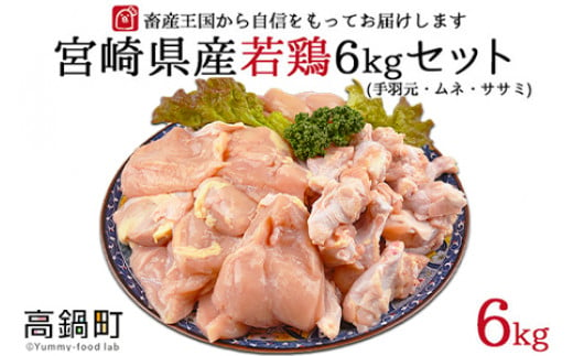 【1月発送】＜宮崎県産若鶏3種 計6kgセット＞