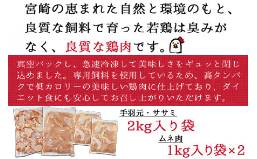 【3月発送】＜宮崎県産若鶏3種 計6kgセット＞