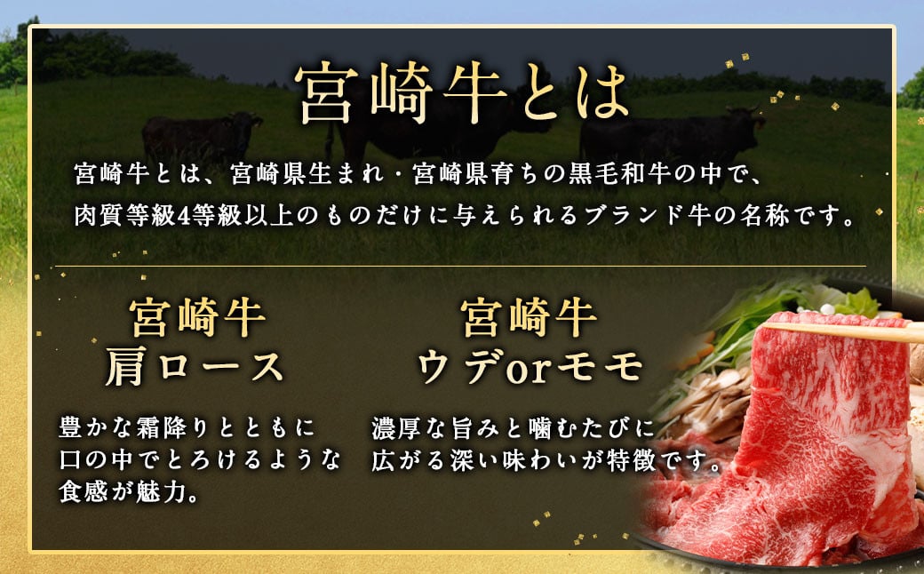 ＜宮崎牛 すきしゃぶ 2種 (赤身霜降り)＞1か月以内に順次出荷 計約900g 肩ロース ウデorモモ