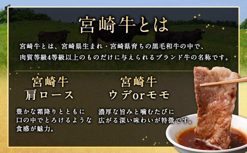 ＜宮崎牛 焼肉 2種 (赤身霜降り)＞1か月以内に順次出荷 計約900g 肩ロース ウデorモモ