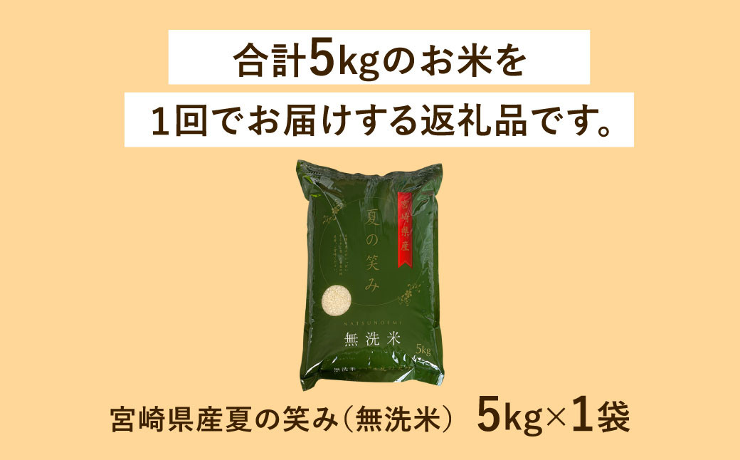 ＜令和6年産 宮崎県産 夏の笑み（無洗米）5kg＞翌月末迄に順次出荷 米 夏の笑み 無洗米 精米 希少 品種 白米 お米 ご飯 宮崎県産