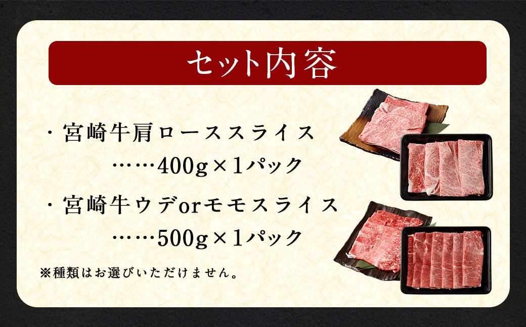 ＜宮崎牛 すきしゃぶ 2種 (赤身霜降り)＞1か月以内に順次出荷 計約900g 肩ロース ウデorモモ