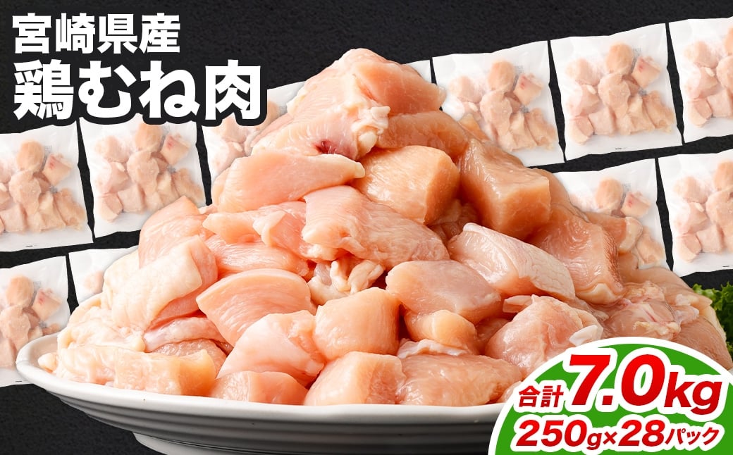 ＜鶏むね肉 250g×28パック 計7.0kg＞翌月末迄に順次出荷  鶏肉 お肉 むね肉 ムネ肉 小分けパック 冷凍