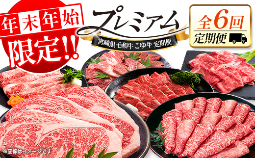 [年末年始限定!!]厳選 黒毛和牛 お肉定期便 [全6回] 連続(1月〜6月) 国産 牛肉 カルビ ステーキ ロース バラ モモ スライス 焼肉 しゃぶしゃぶ すき焼き 宮崎 数量限定 期間限定 2026年1月5日までの限定![E255]