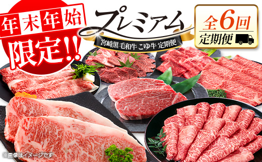 [年末年始限定!!]厳選 黒毛和牛 お肉定期便 [全6回] 連続(1月〜6月) 国産 牛肉 しゃぶしゃぶ すき焼き 焼肉 堪能 カルビ ステーキ ロース バラ モモ スライス 宮崎 数量限定 期間限定 2026年1月5日までの限定![F159]