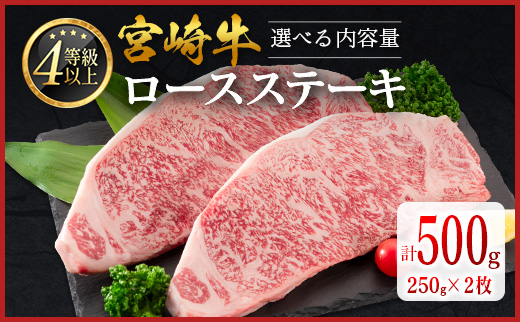 畜産農家応援[10日以内出荷!スピード便!]宮崎牛 ロースステーキ (250g×2枚)計500g 肉質等級4等級 国産[SC346-10D]