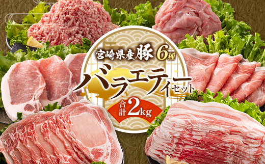 宮崎県産 豚バラエティーセット 合計2kg 人気 小分け 食べ比べ ボリューム 冷凍 国産 豚肉 ※ご入金月の翌月中に出荷【B690】