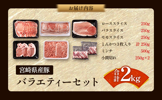 宮崎県産 豚バラエティーセット 合計2kg 人気 小分け 食べ比べ ボリューム 冷凍 国産 豚肉 ※ご入金月の翌月中に出荷【B690】