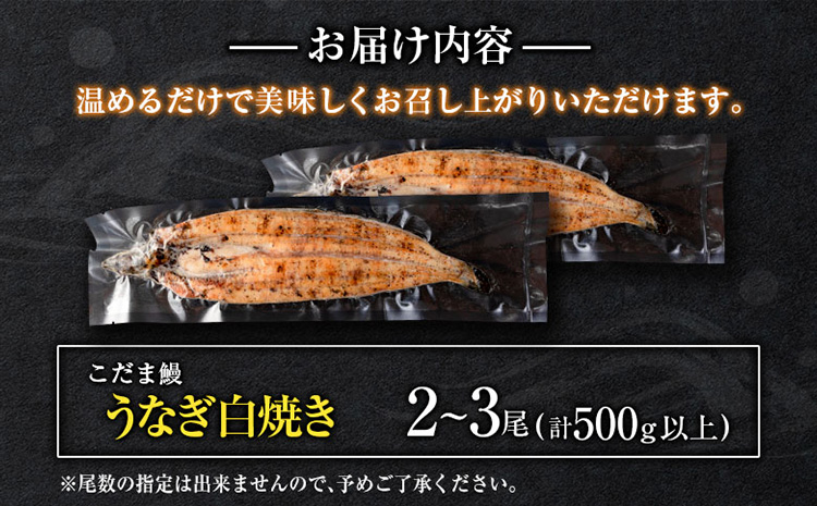「こだま鰻」宮崎県産 うなぎ白焼き（2〜3尾）計500g以上 国産 真空パック【C418-25】