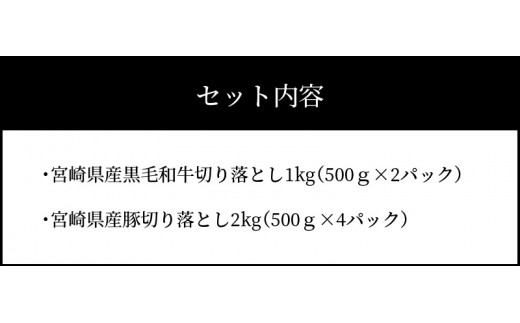 ★スピード発送!!７日〜10日営業日以内に発送★牛肉＆豚肉切り落としセット【合計3kg】 K16_0057_2