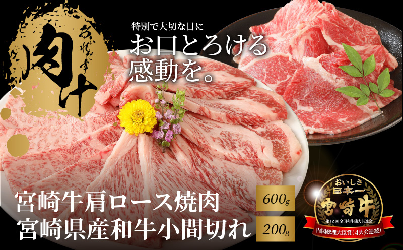 宮崎牛肩ロース焼肉600ｇ 宮崎県産和牛小間切れ200ｇ K18_0035_5