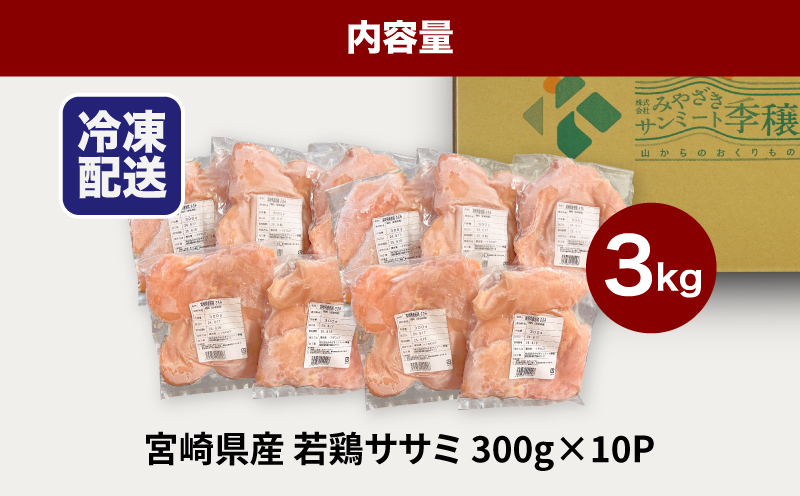 ★スピード発送!!７日〜10日営業日以内に発送★宮崎県産若鶏ササミ 小分け 3kg　K16_0123