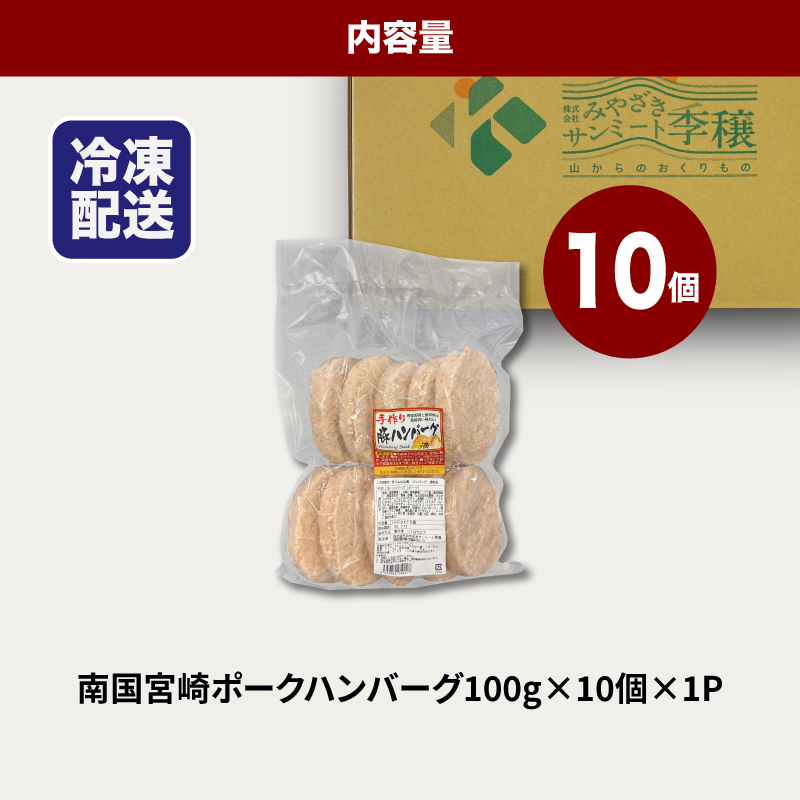 ★スピード発送!!７日〜10日営業日以内に発送★南国宮崎ポークハンバーグ100g×10個 K16_0163