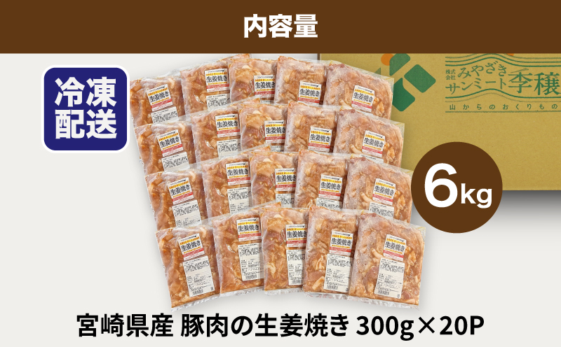 ★スピード発送!!７日〜10日営業日以内に発送★簡単調理　宮崎県産豚肉の生姜焼き 6kg（300g×20P）K16_0148