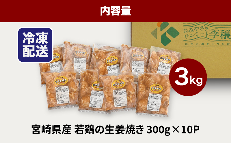 ★スピード発送!!７日〜10日営業日以内に発送★宮崎県産若鶏の生姜焼き 小分け 3kg K16_0132