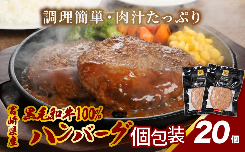 宮崎県産黒毛和牛100%ハンバーグ(20個/冷凍)　 K16_0161