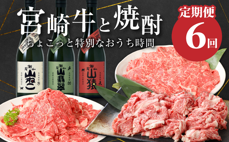 【定期便6回】宮崎牛と焼酎　ちょっと特別なおうち時間 K00_T013_2