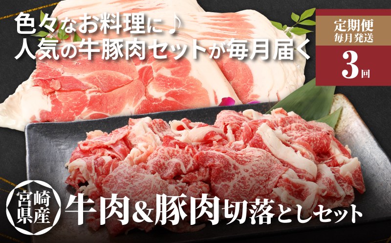 【3回定期便】宮崎県産 黒毛和牛切落し1kg(500g×2P)＆訳あり豚切落し1kg(500g×2P)セット×3回_K16_T004_4