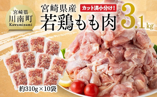 【令和6年10月発送】宮崎県産 若鶏 もも肉 310g×10袋 (3.1kg) 【 鶏肉 むね肉 肉 小分け からあげ チキン南蛮 便利 ボリューム 国産 九州産 宮崎県産  送料無料 】