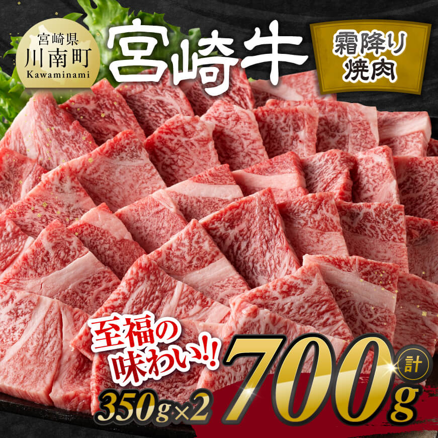 宮崎牛霜降り焼肉 700g (350g×2) 【肉 牛肉 国産 宮崎県産 宮崎牛 黒毛和牛 和牛 焼肉 BBQ 4等級  A4ランク 肩ロース  E11122】