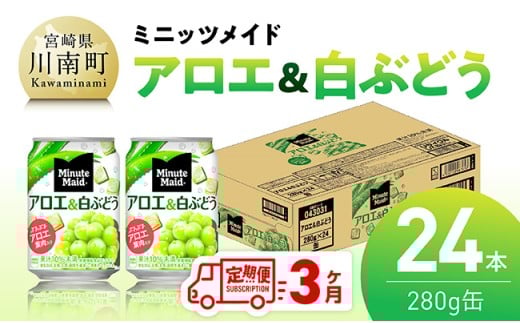 【3ヶ月定期便】コカ・コーラ ミニッツメイド「アロエ&白ぶどう」280g缶 24本 【 飲料 アロエ 白ぶどう 果汁 長期保存 定期便 】