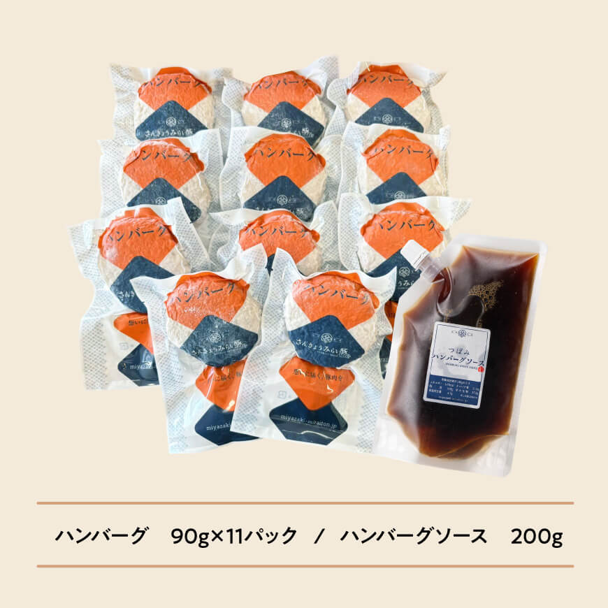 【令和8年4月発送】さんきょうみらい豚 ”ふんわりやわらか” ハンバーグセット(90g×11P、ソース200g付) 【 豚肉 国産 肉 豚 おかず 惣菜 ハンバーグ 】