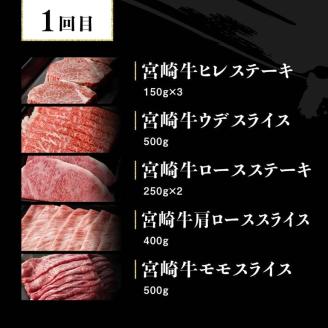 【定期便】宮崎牛３ヶ月定期便Ｄ‐１【 4大会連続日本一 国産 九州産 肉 牛 宮崎県産 牛肉 黒毛和牛 ミヤチク 全3回 】