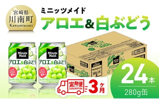【3ヶ月定期便】コカ・コーラ ミニッツメイド「アロエ&白ぶどう」280g缶 24本 【 飲料 アロエ 白ぶどう 果汁 長期保存 定期便 】