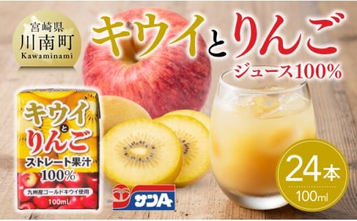 【サンA】キウイとりんごジュース100％　100ml紙パック×12本×2ケース 【 飲料 ジュース キウイ りんご リンゴ 九州産 紙パック 送料無料 】