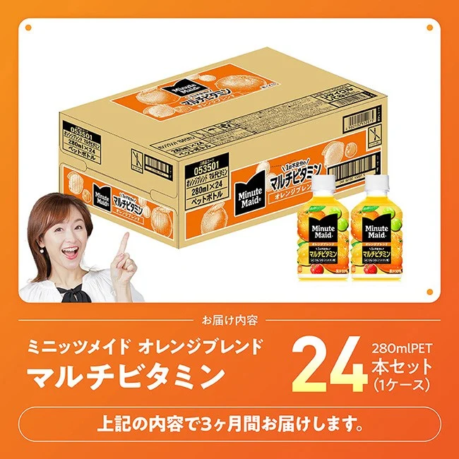 【3ヶ月定期便】コカ・コーラ ミニッツメイド 「オレンジブレンド マルチビタミン」280mlPET 24本 【 ふるさと納税 飲料 オレンジ ジュース ミックス ブレンド PET 川南町 国内産 九州 宮崎県 送料無料 】 