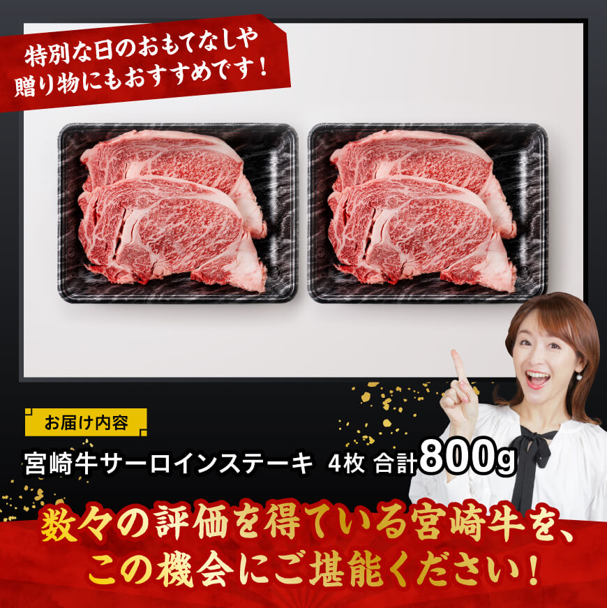 宮崎牛 サーロインステーキ 800g 【 肉 牛肉 国産 宮崎県産 黒毛和牛 サーロインステーキ 】