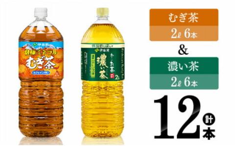 伊藤園　むぎ茶（2L）＆濃い茶（2L）(PET）12本 【伊藤園 飲料類 お茶 麦茶 濃い茶 緑茶 PET セット 詰め合わせ 飲みもの】