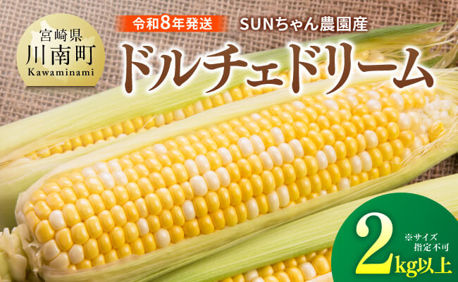 [令和8年発送]SUNちゃん農園産「ドルチェドリーム2kg以上(サイズ指定不可)」 [ とうもろこし スイートコーン トウモロコシ スィートコーン 令和8年発送 ]