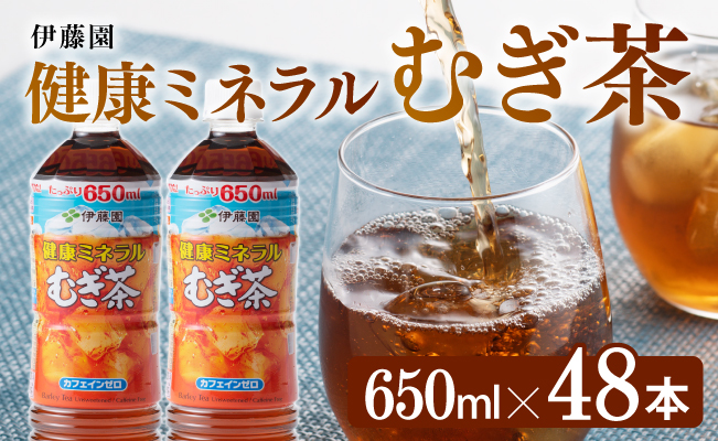 伊藤園 健康ミネラル むぎ茶 650ml×24本×2ケース PET【お茶 麦茶 ムギ茶 飲料 水分補給 ソフトドリンク ペットボトル カフェインゼロ カロリーゼロ】