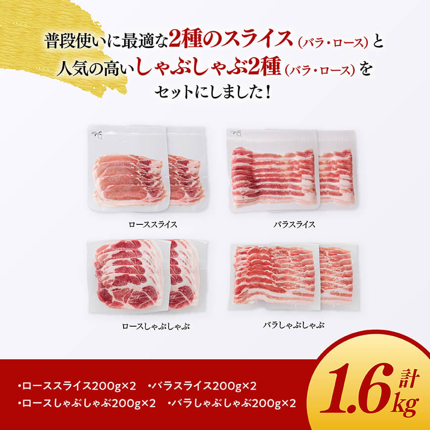 「まるみ豚」宮崎県産豚肉　スライスしゃぶしゃぶセット　計1.6㎏ 【 豚肉 豚 肉 国産 川南町 スライス 】