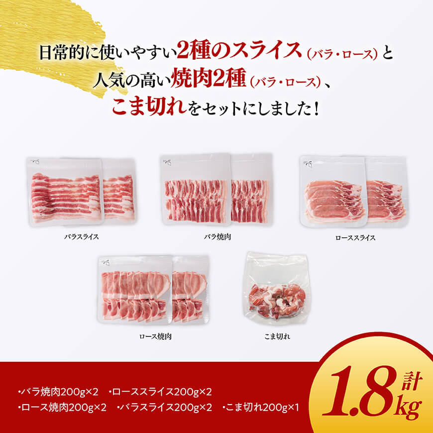 「まるみ豚」宮崎県産豚肉　厳選5種セット　計1.8kg 【 豚肉 豚 肉 国産 川南町 バラ ロース バラスライス ローススライス こま切れ 】