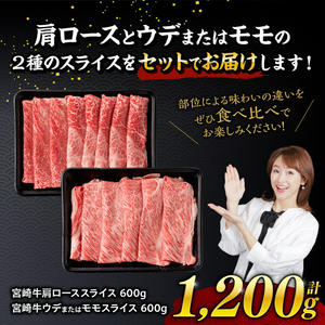 ※令和7年1月発送※ 宮崎牛 赤身 霜降り すきしゃぶ 2種 1,200g 数量限定 牛肉