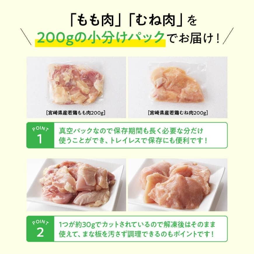 【6ヶ月定期便】宮崎県産若鶏 もも肉＆むね肉セット 3.2kg【鶏肉 国産 鶏 カット済み 小分け】