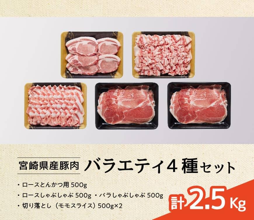 【3ヶ月定期便】宮崎県産豚肉バラエティ4種セット2.5kg【 肉 豚 豚肉 ロース バラ 切り落とし 】